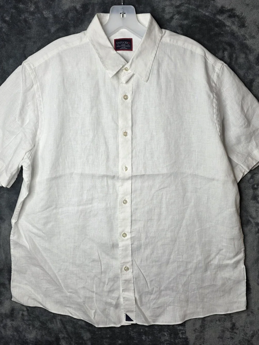 Untuckit Shirt Men Large White Linen Button Up Dress Solid Casual Camp Adult - Picture 1 of 7